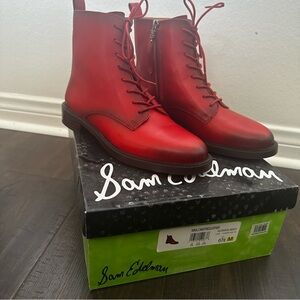 Sam Edelman Nina Bold Red Leather Lace Up Ankle Boots